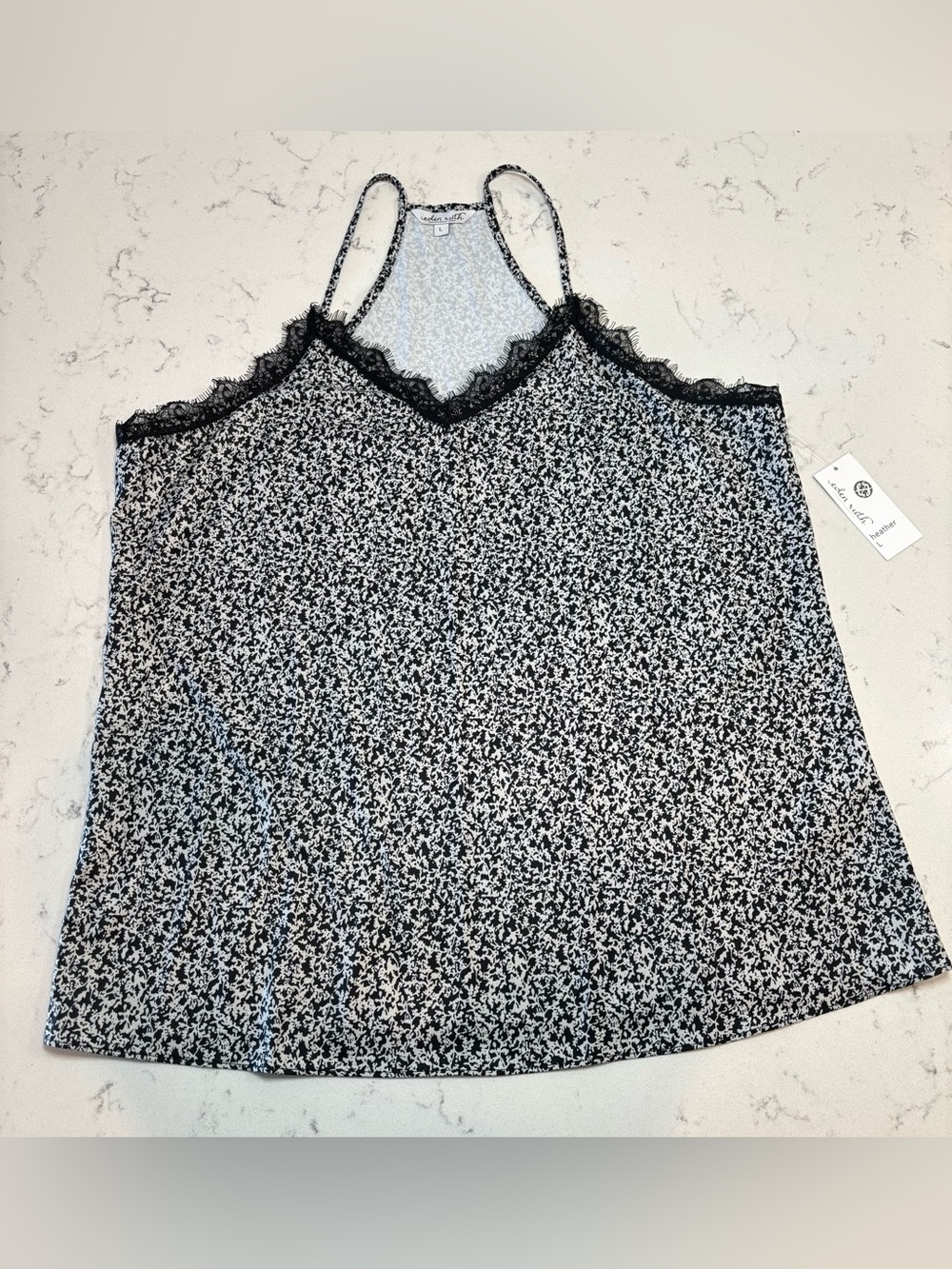 New Eden Ruth Black & White Floral Lace-Trim Cami